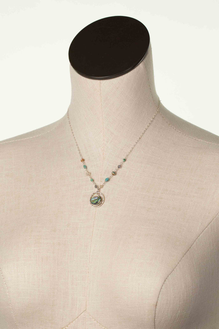 Mystic 16-18" Abalone And Turquoise Simple Necklace