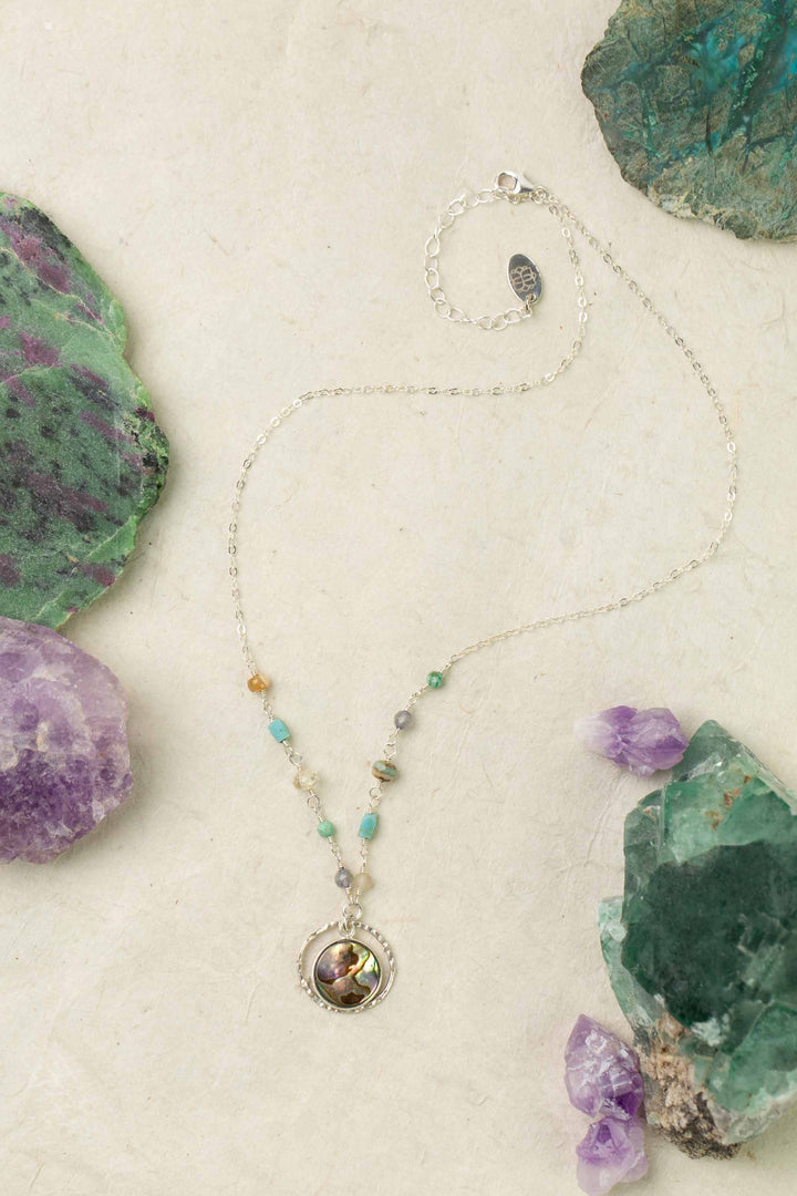 Mystic 16-18" Abalone And Turquoise Simple Necklace