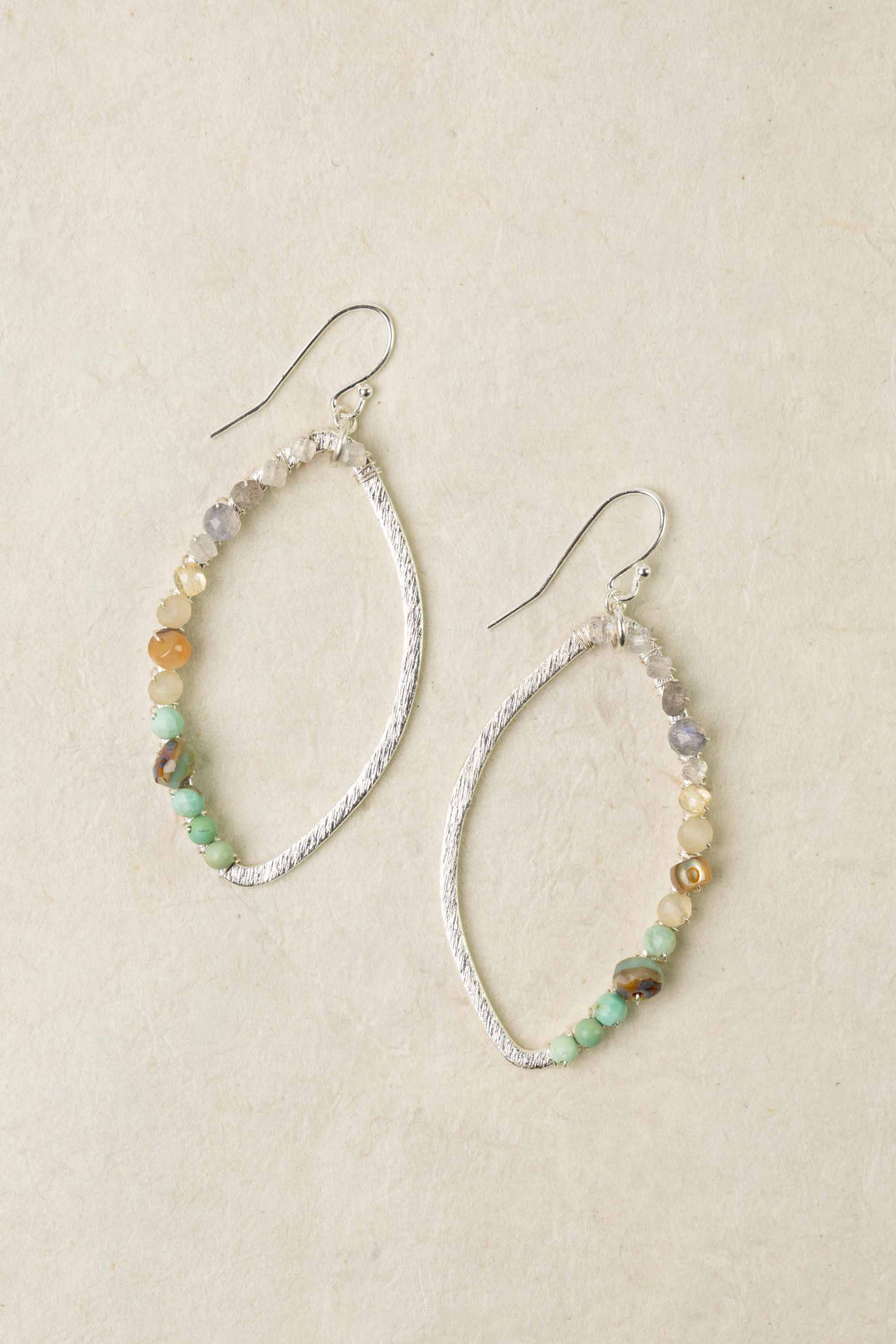 Mystic Turquoise, Freshwater Pearl, Czech Glass And Abalone Hoop Earrings