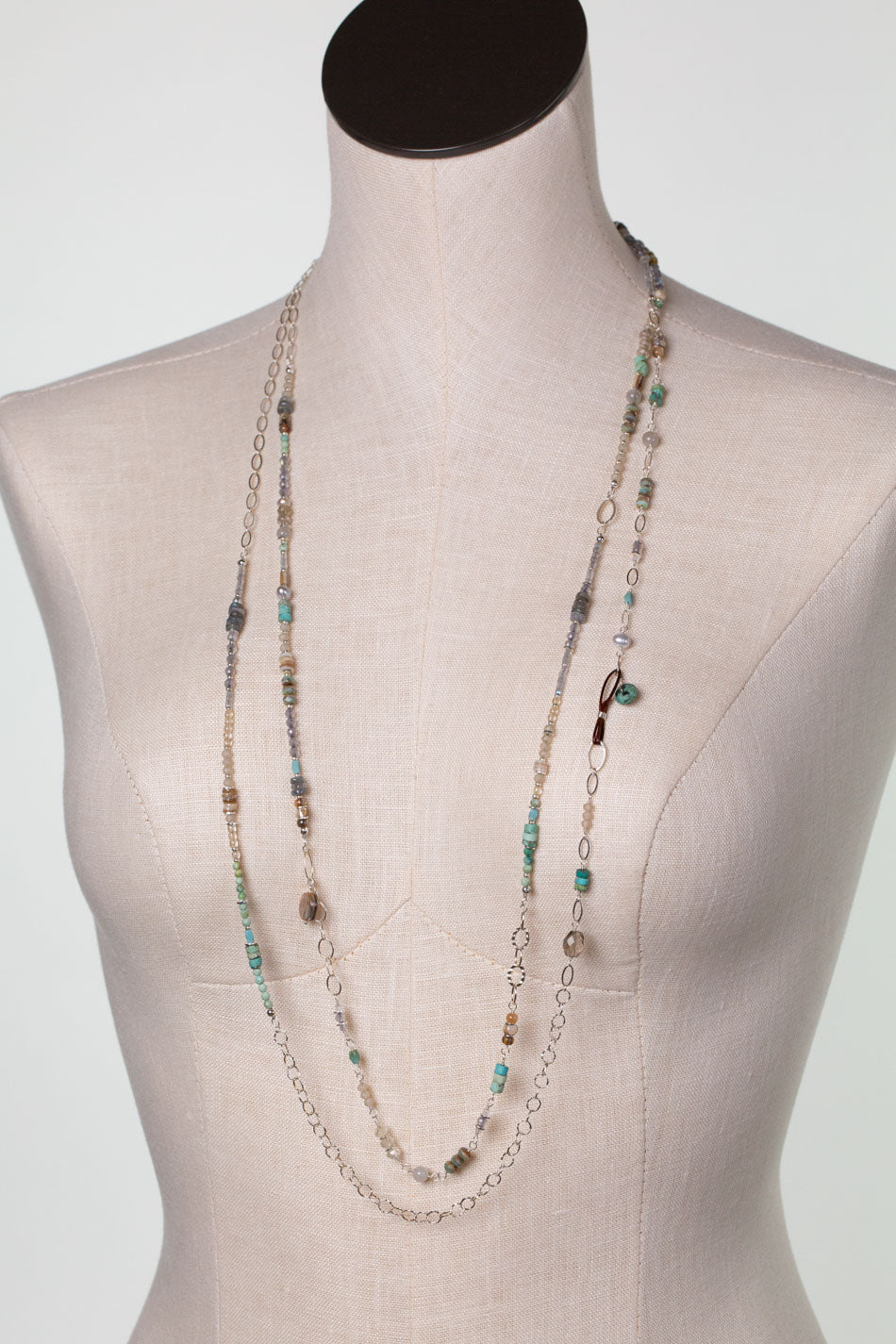 Mystic 74-76" Abalone, Turquoise, Labradorite Collage Necklace