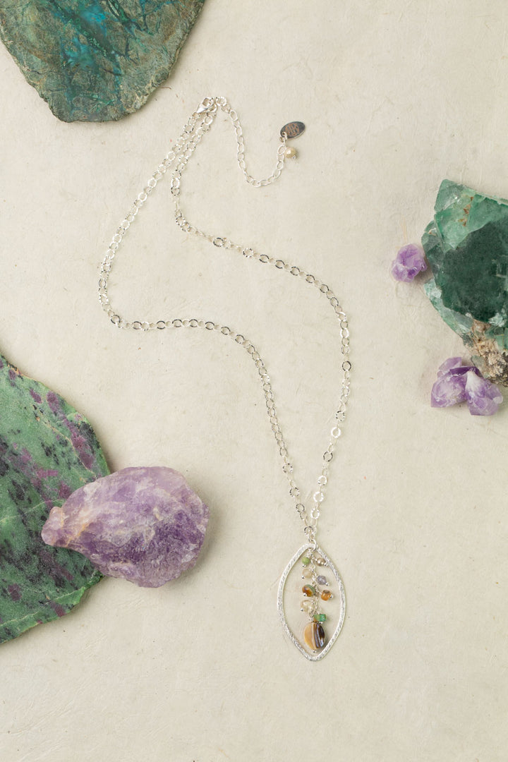Mystic 18-20" Abalone, Turquoise, Pearl With Gemstone Cluster Dangle Cluster Necklace