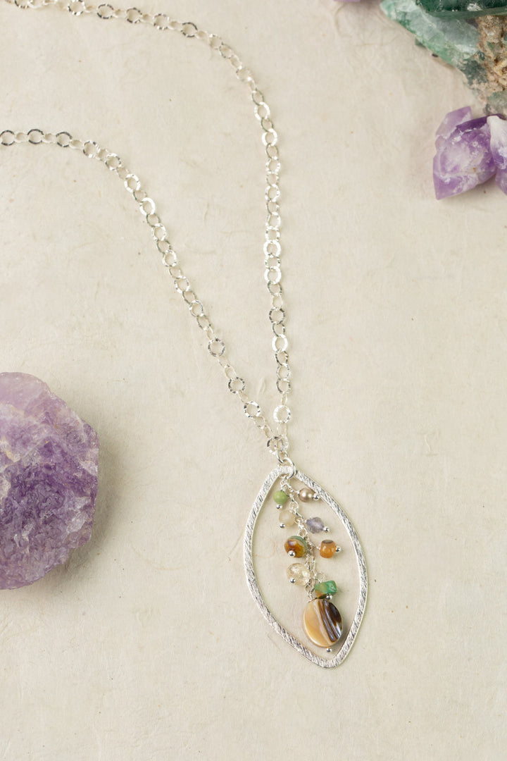 Mystic 18-20" Abalone, Turquoise, Pearl With Gemstone Cluster Dangle Cluster Necklace
