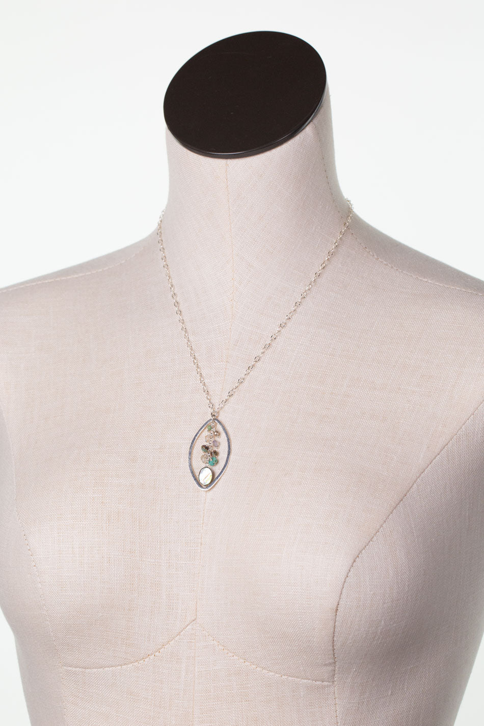 Mystic 18-20" Abalone, Turquoise, Pearl With Gemstone Cluster Dangle Cluster Necklace