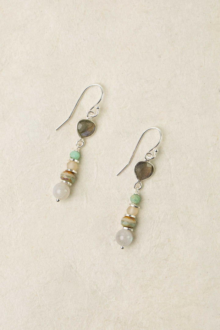 Mystic Labradorite Bezel Gemstone Dangle Earrings