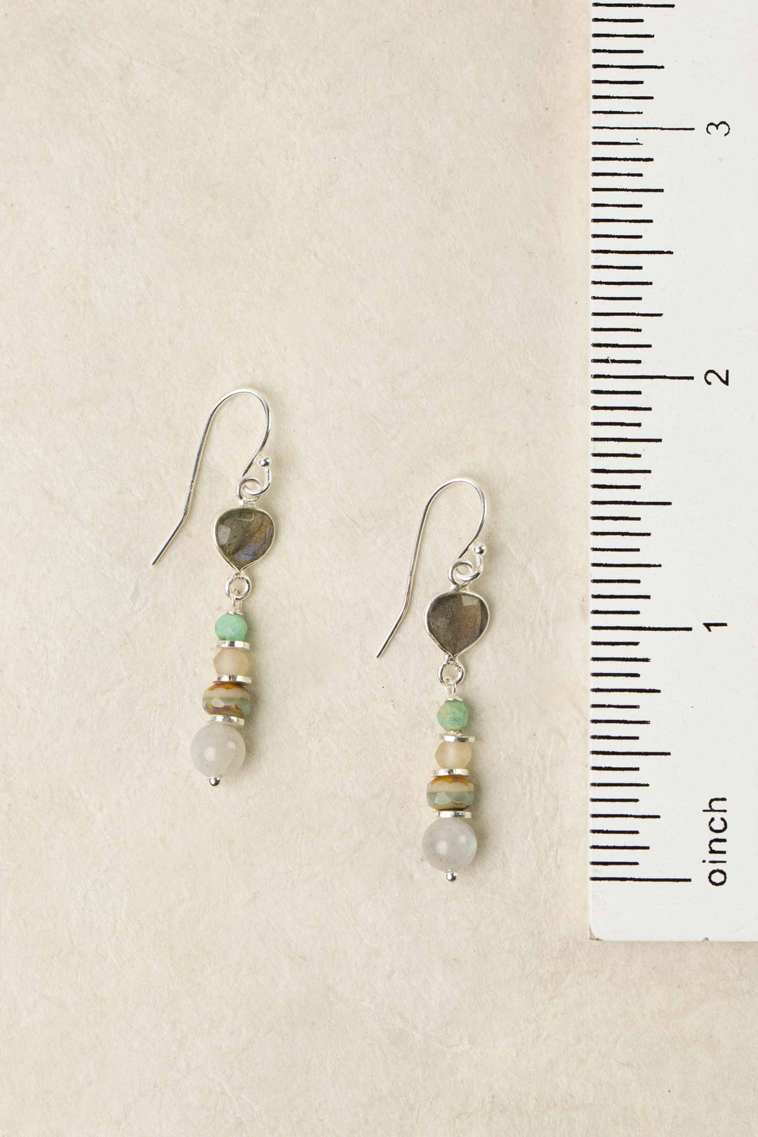 Mystic Labradorite Bezel Gemstone Dangle Earrings