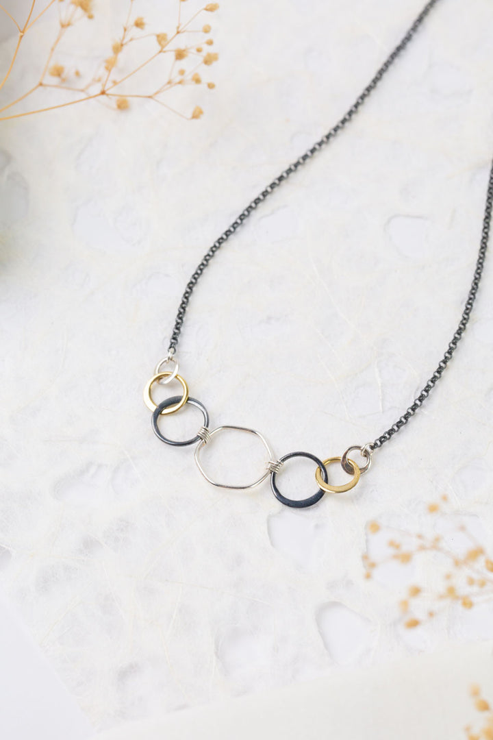 Nightfall 16-18" Mixed Metal Hoops Simple Necklace