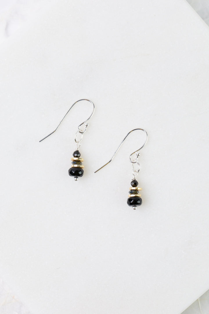 Nightfall Stacked Black Hematite Rondelle Simple Earrings