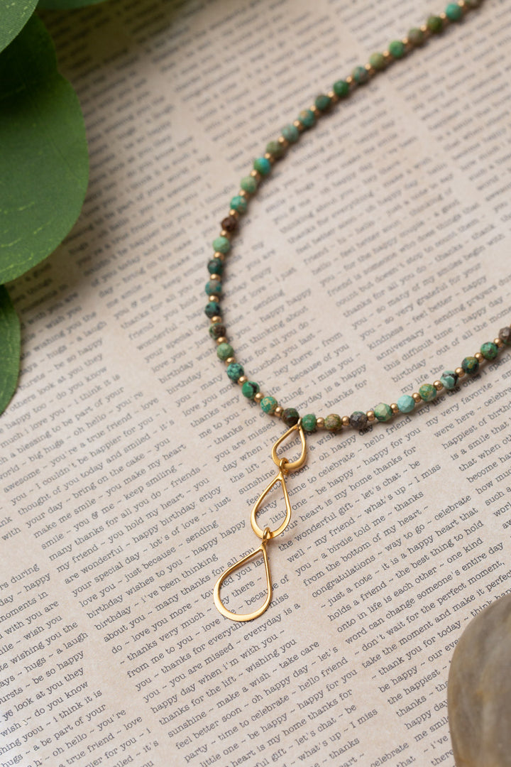 One Of A Kind 20.75-22.75" Gold Plated Sterling Silver With Turquoise Simple Necklace