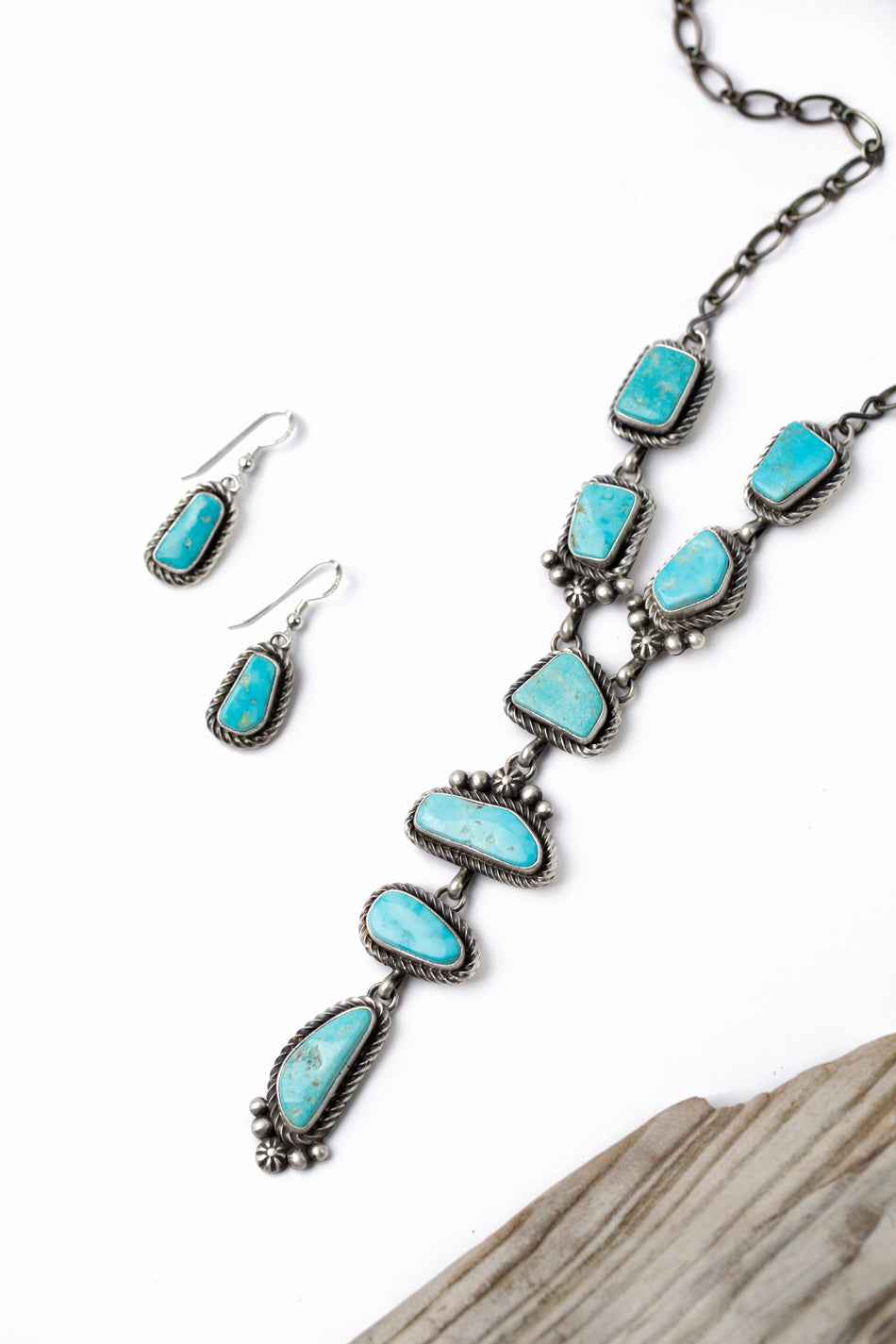 Eli Skeets 18.25" Kingman Turquoise Statement Necklace And Earrings Set