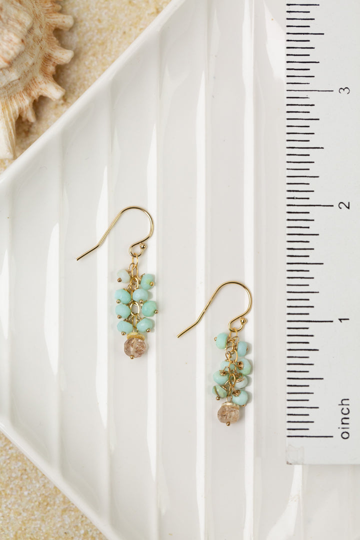 One Of A Kind Copper, Rutilated Quartz With Peruvian Opal Cluster Earrings