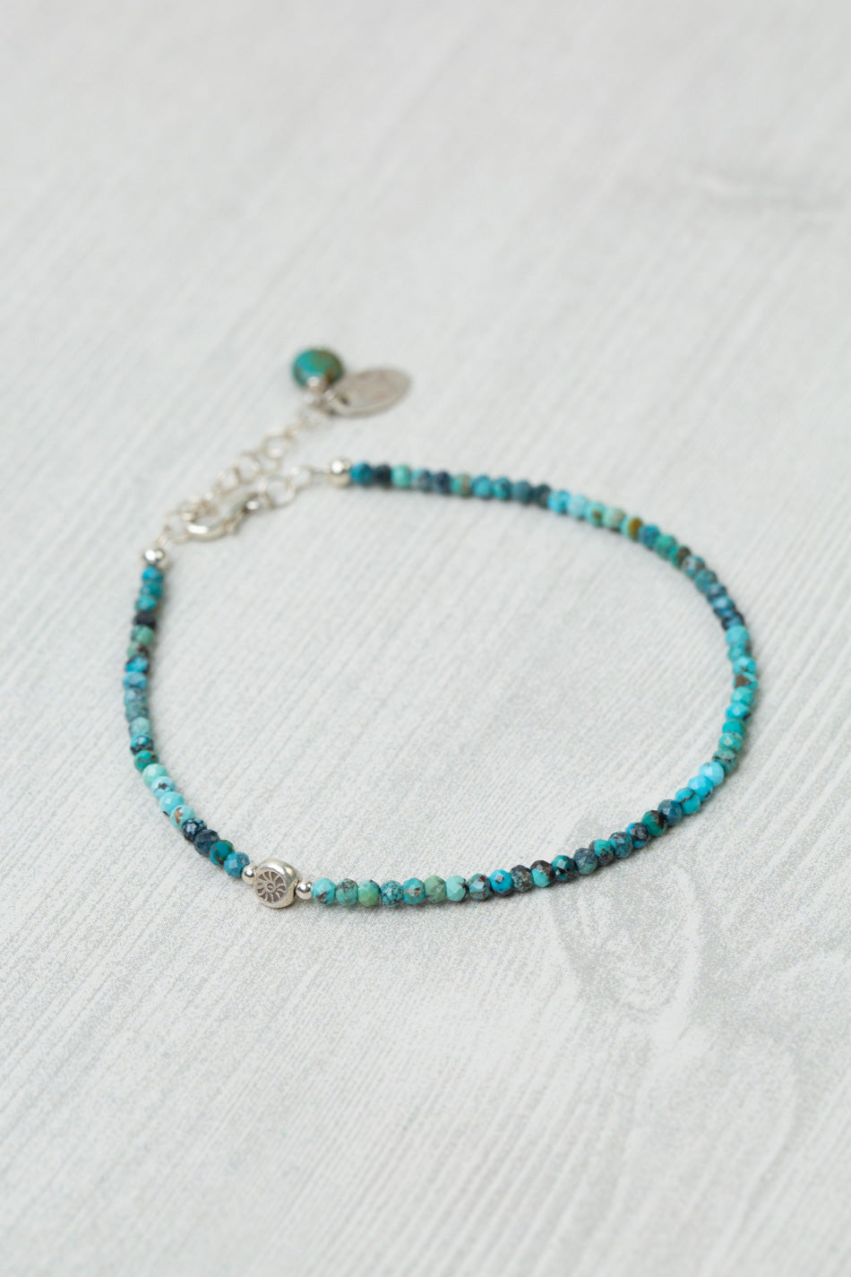 One Of A Kind 7.5-8.5" Turquoise With Fine Silver Simple Bracelet