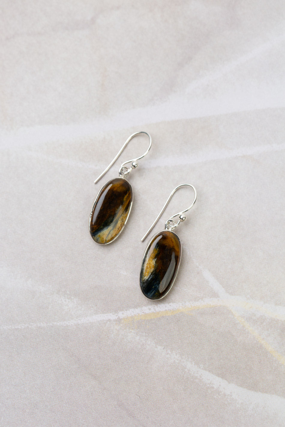 One Of A Kind Oval Pietersite Statement Earrings