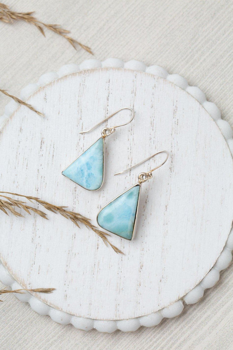 One Of A Kind Larimar Triangle Statement Earrings