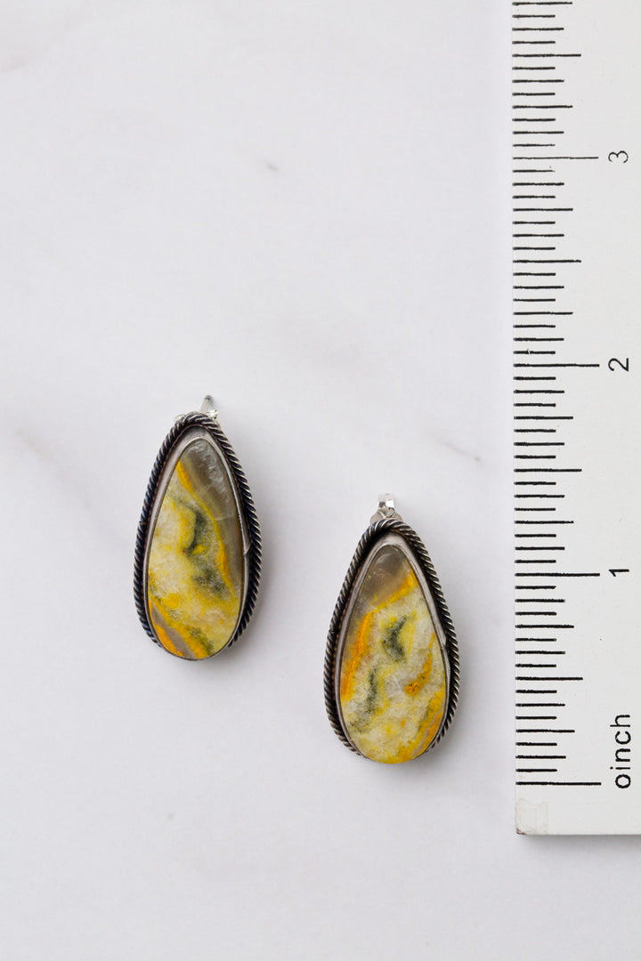 Native American Handmade Bumblebee Jasper Teardrop Pendant Stud Statement Earrings