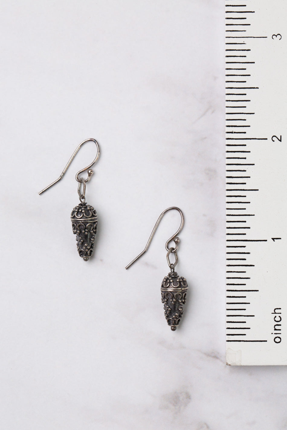 One Of A Kind Oxidized Silver Ornate Droplet Dangle Earrings