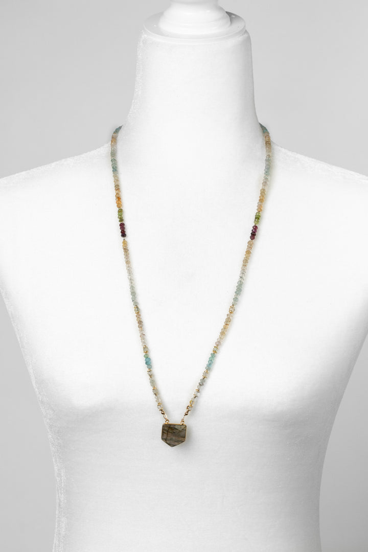 One Of A Kind 29.5-31.5" Garnet, Aquamarine With Labradorite Statement Necklace