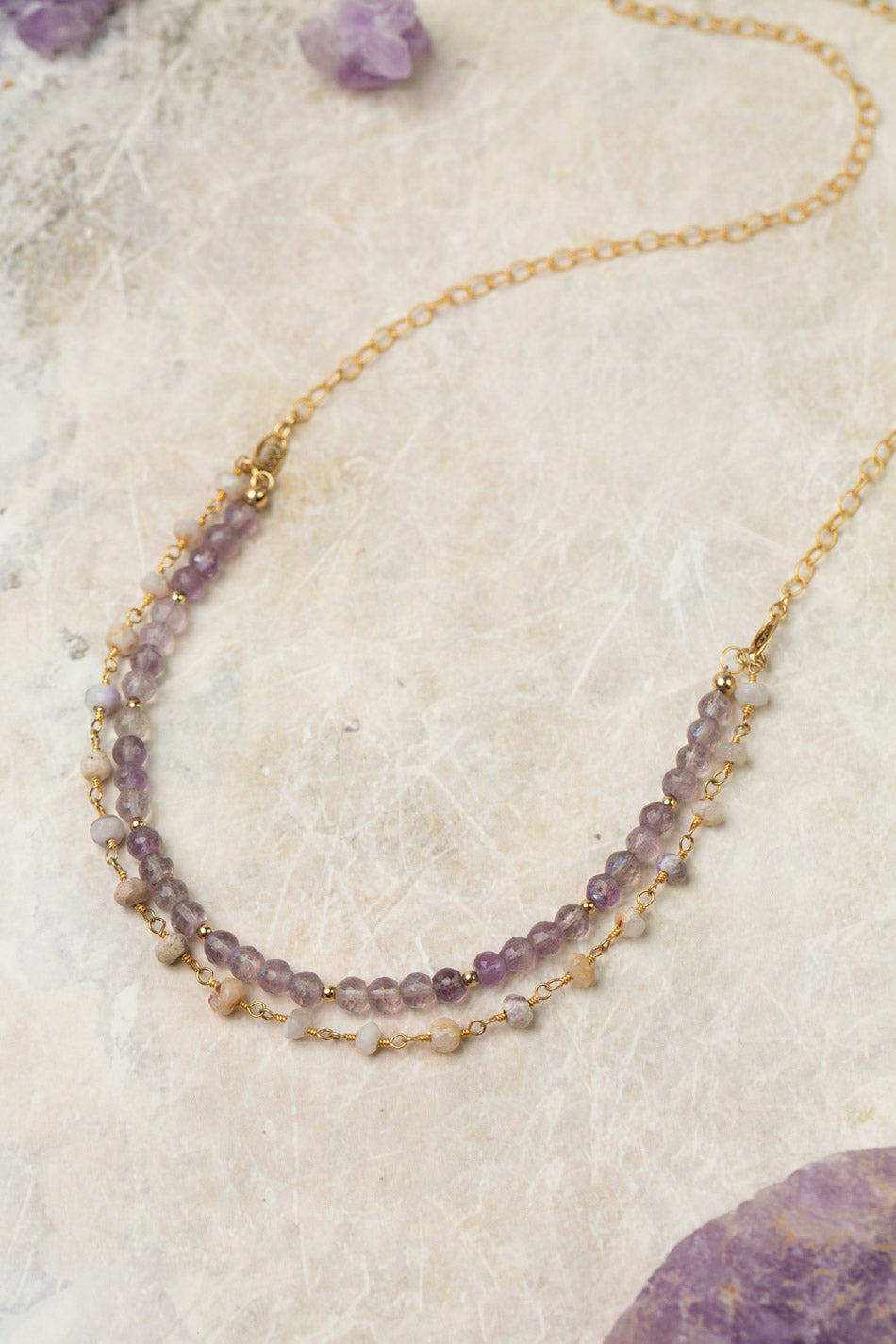 One Of A Kind 22-24" Australian Opal With Amethyst Multistrand Necklace