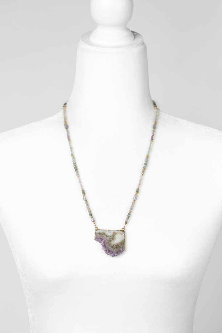 One Of A Kind 23-25" Amethyst, Fluorite, Iolite With Mineral Slice Statement Necklace