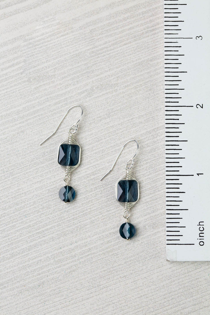 One Of A Kind Dark Blue Square Swarovski Diamond Herringbone Earrings