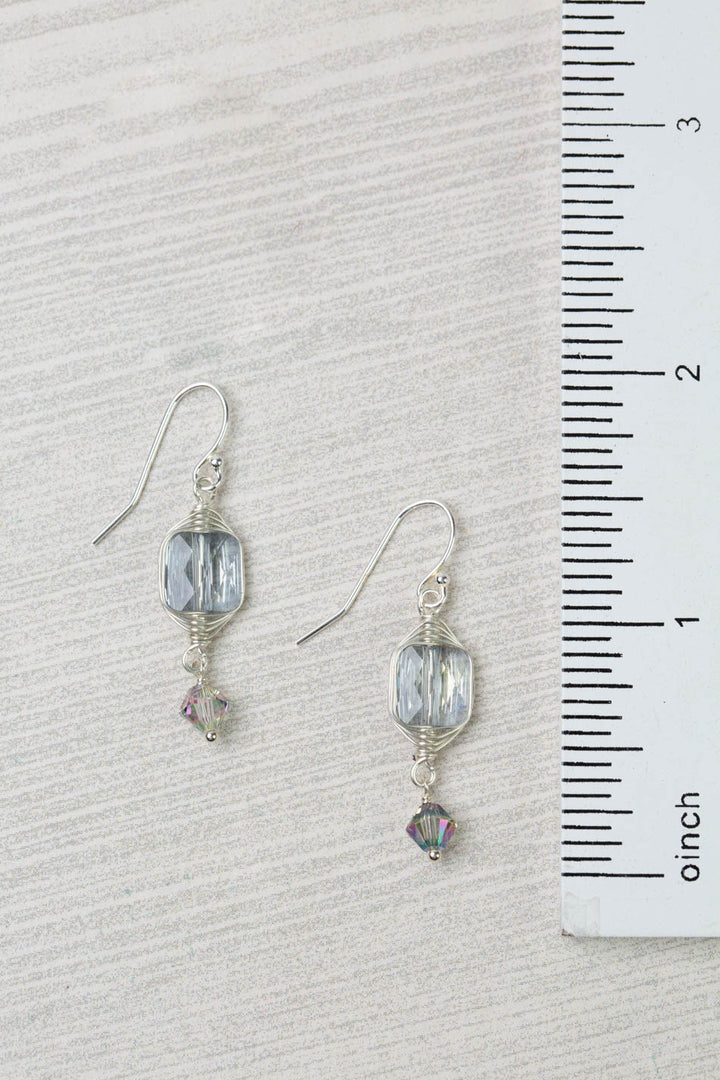 One Of A Kind Light Blue Square Swarovski Diamond Herringbone Earrings