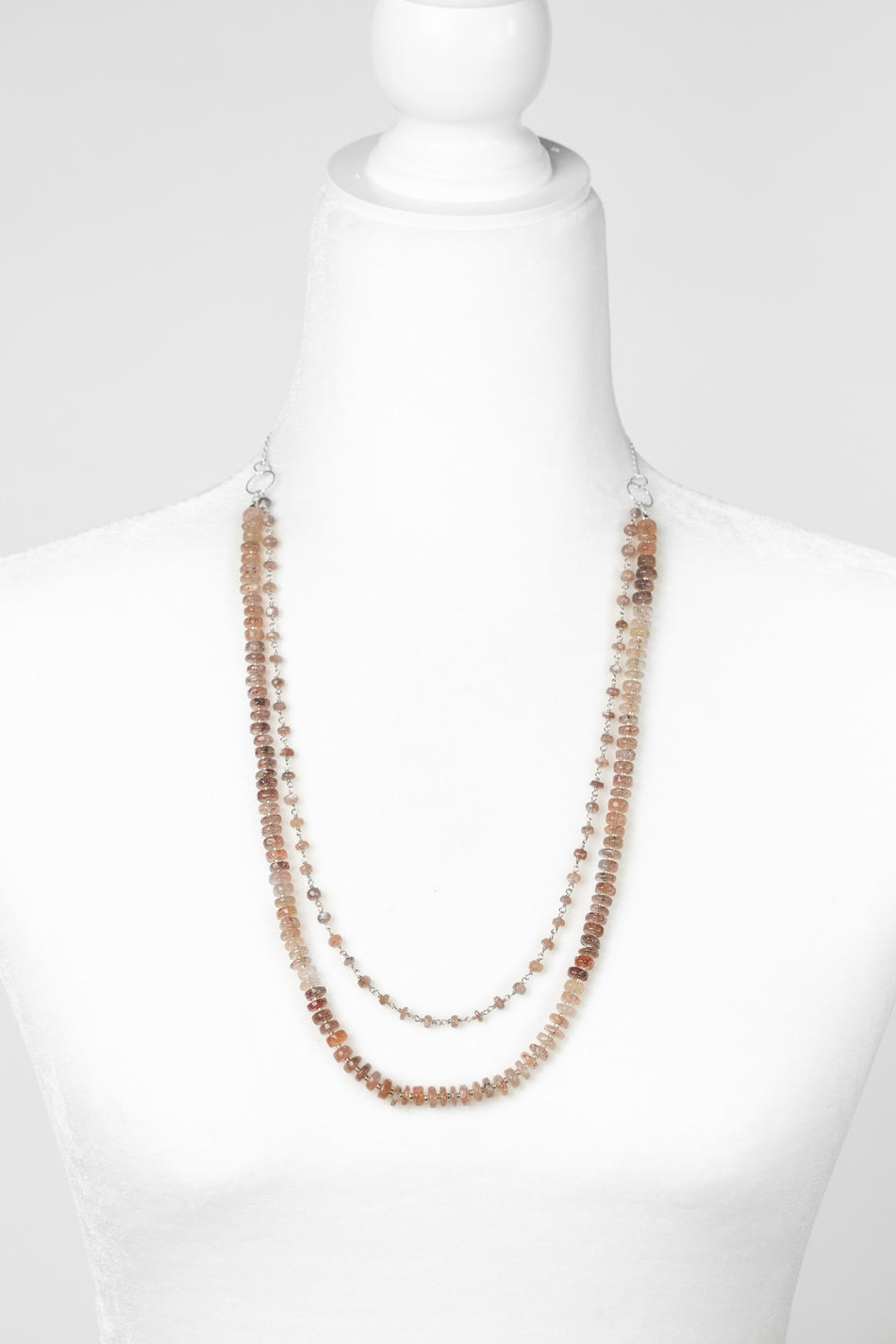 One Of A Kind 25.25-27.25" Chocolate Moonstone With Strawberry Quartz Multistrand Necklace