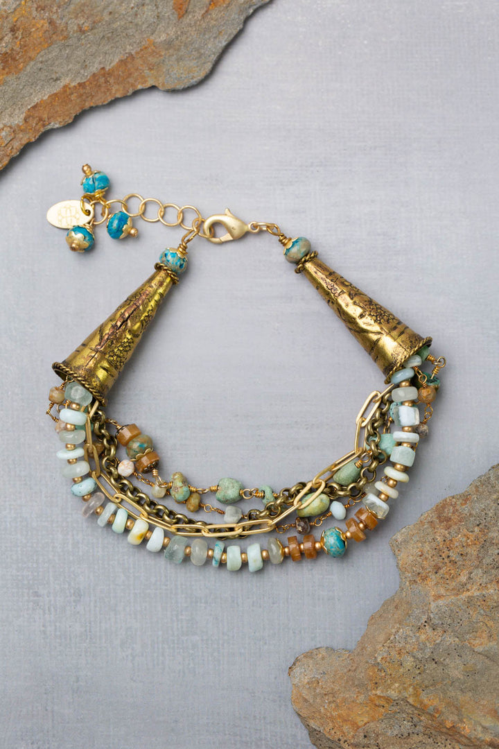 One Of A Kind 8-9" Turquoise With Peruvian Opal Multistrand Bracelet