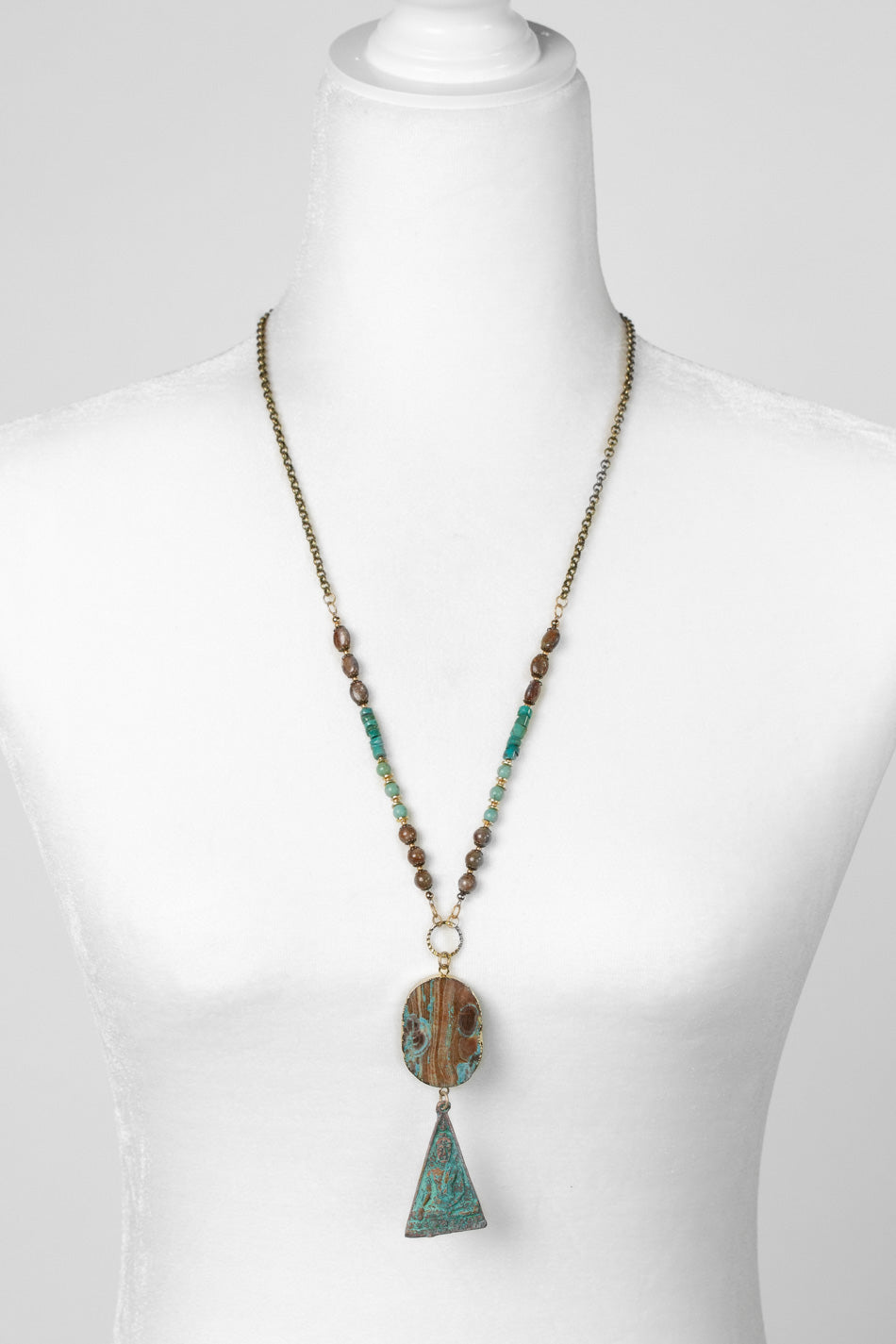 One Of A Kind 26.5-28.5" Turquoise, Kyanite With Mushroom Jasper Statement Necklace