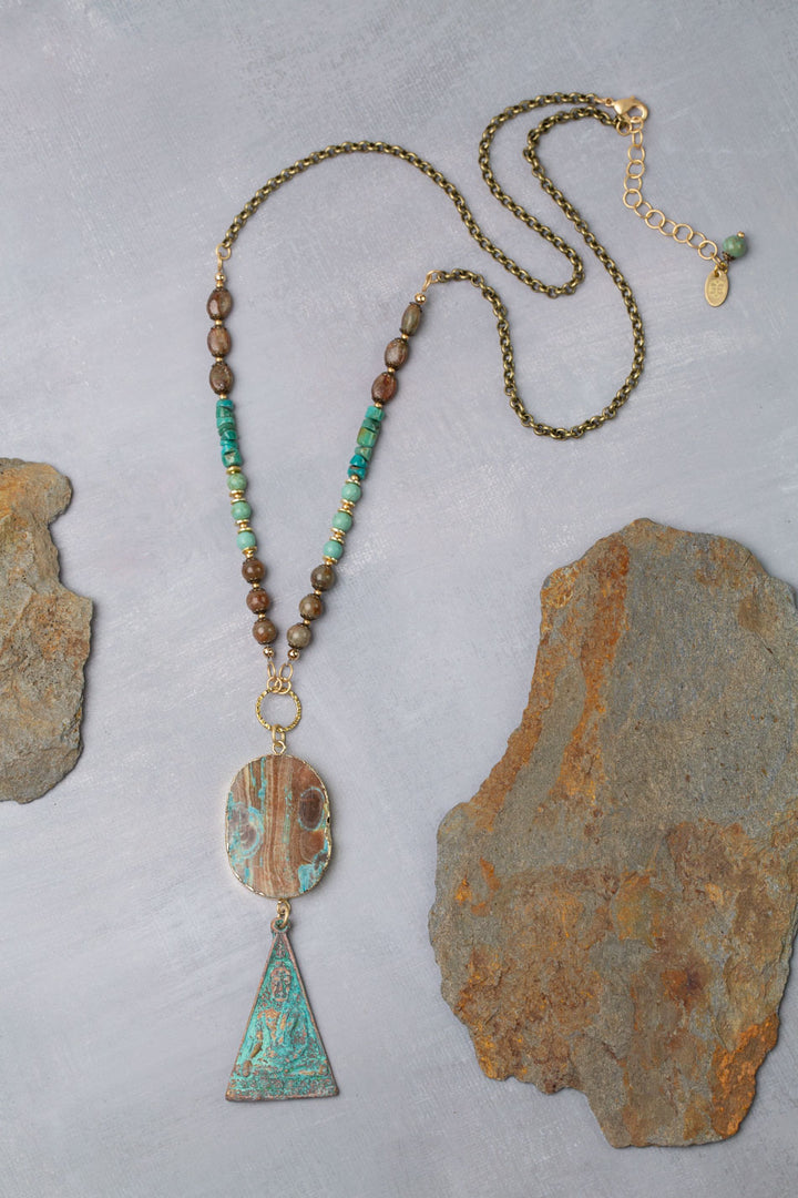 One Of A Kind 26.5-28.5" Turquoise, Kyanite With Mushroom Jasper Statement Necklace