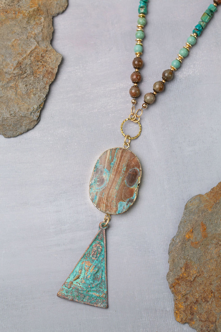 One Of A Kind 26.5-28.5" Turquoise, Kyanite With Mushroom Jasper Statement Necklace