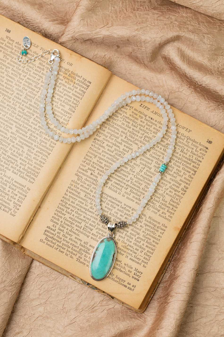 One Of A Kind 22.25-24.25" Rainbow Moonstone With Natural Turquoise Statement Necklace