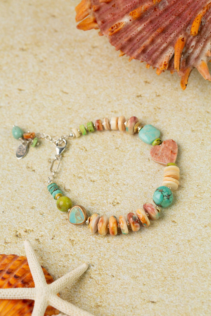 One Of A Kind 7.5-8.5" Spiny Oyster And Turquoise Simple Bracelet