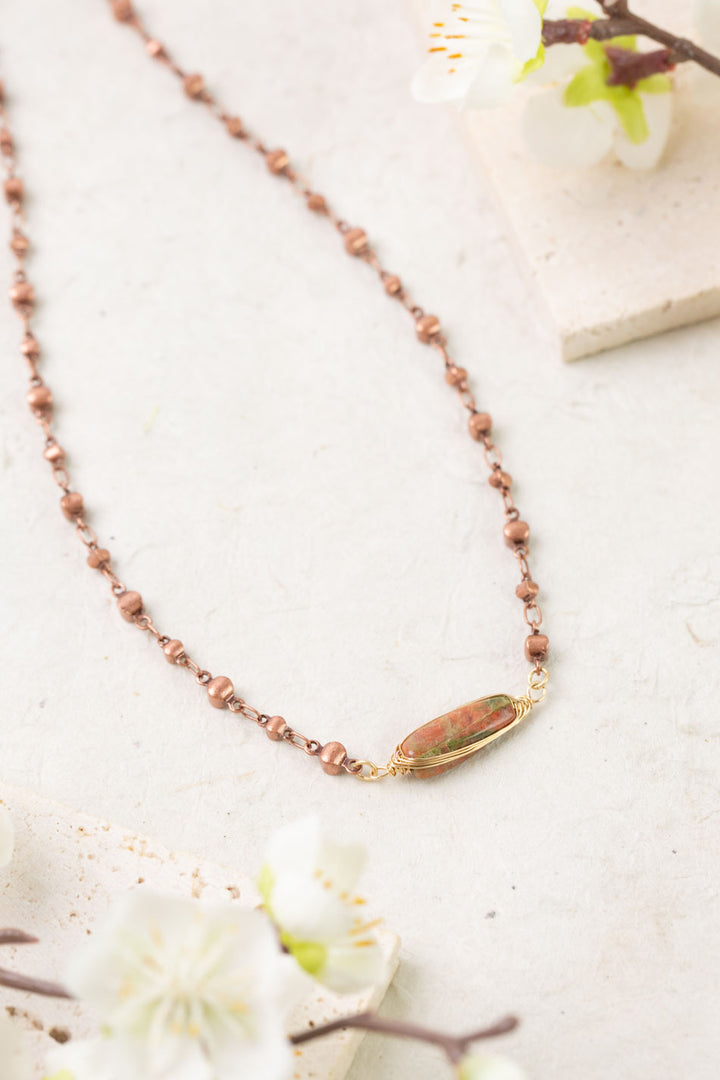 Dominion 15-17" Unikite And Copper Plated Brass Simple Necklace