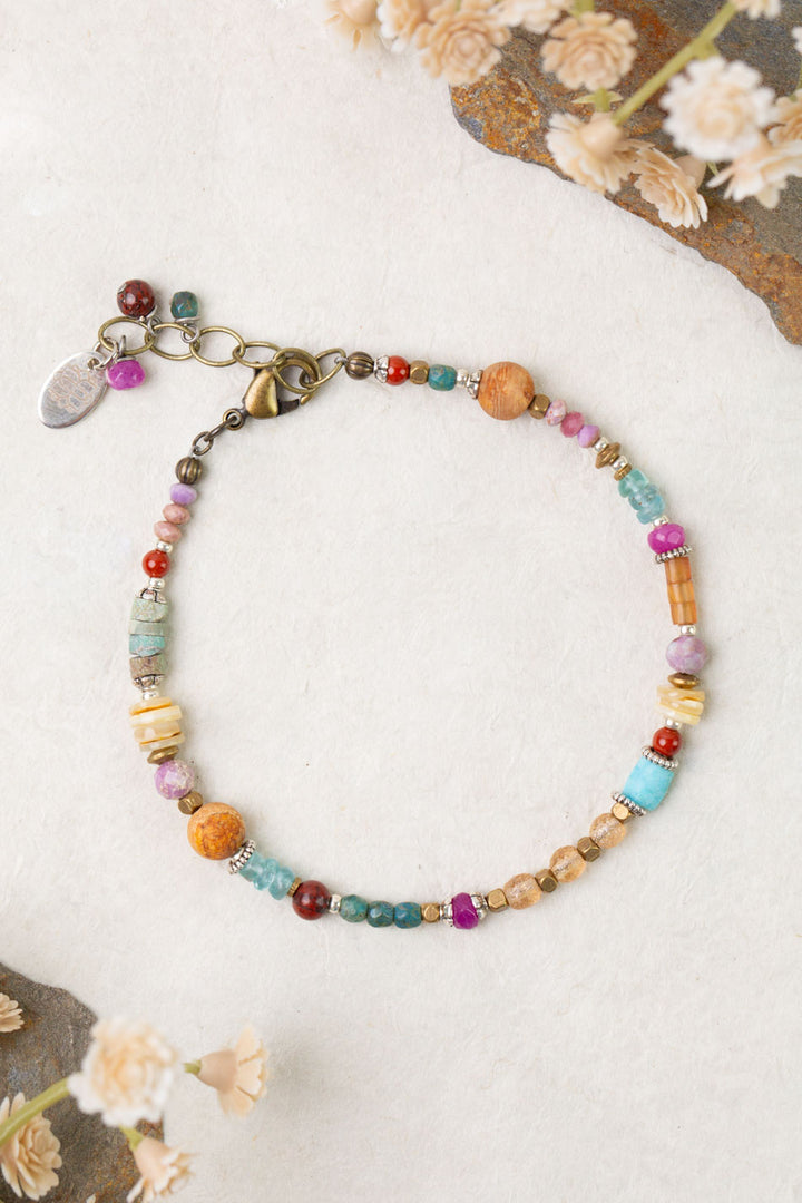 Earthen 7.5-8.5" Jasper, Czech Glass, Turquoise Simple Bracelet