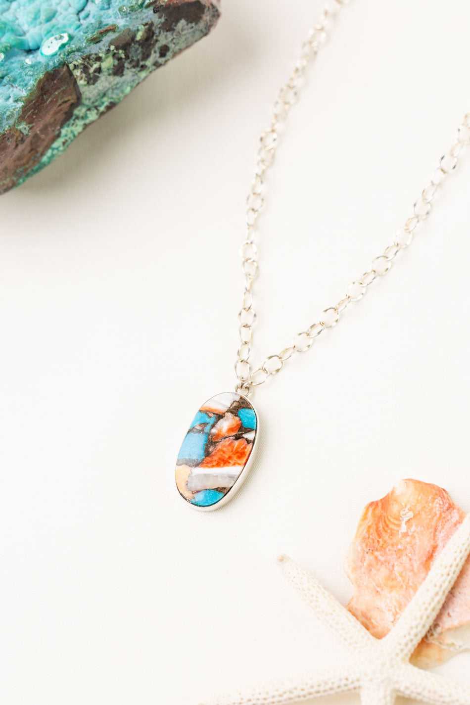 One Of A Kind 16-18" Spiny Oyster, Turquoise Simple Necklace