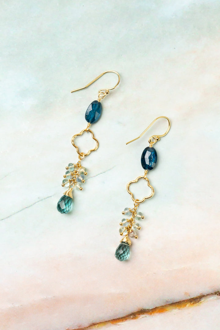 Ocean Waves Kyanite, Blue Quartz, Fluorite Dangle Earrings