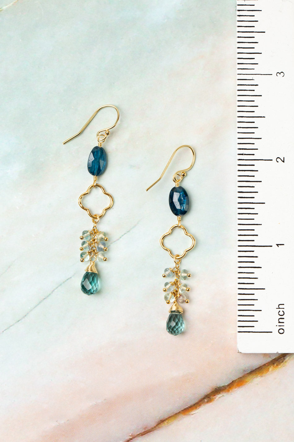 Ocean Waves Kyanite, Blue Quartz, Fluorite Dangle Earrings