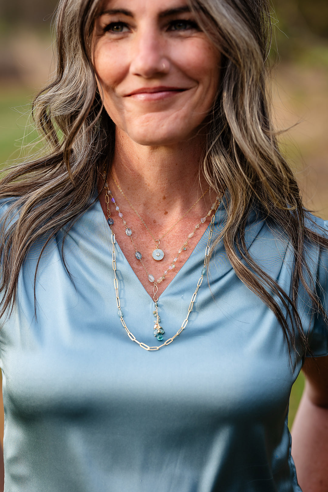 Ocean Waves 19.5-21.5" Opal, Gemstone Chain, Kyanite, Blue Quartz Cluster Necklace