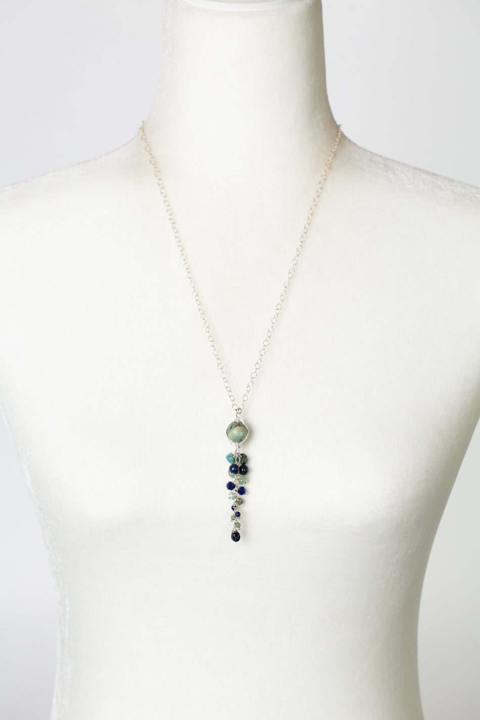 Pacifica 22-24" Blue Jasper With Lapis Lazuli And Aquamarine Dangles Herringbone Necklace