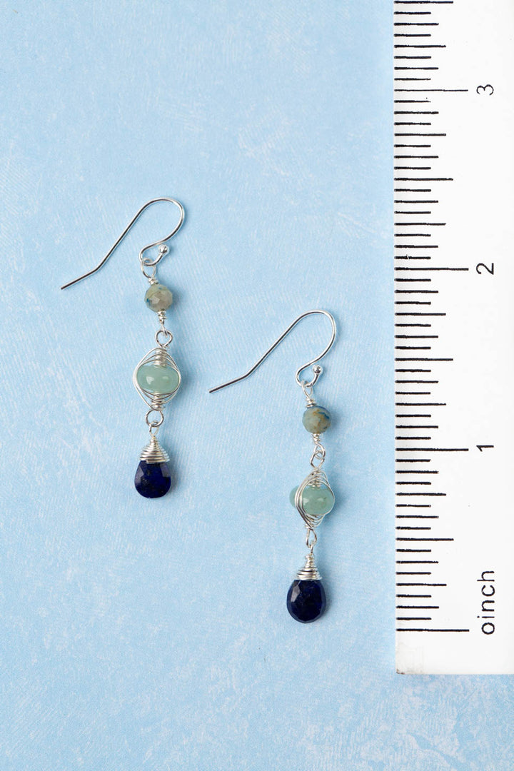 Pacifica Blue Jasper With Aquamarine And Lapis Lazuli Briolette Herringbone Earrings