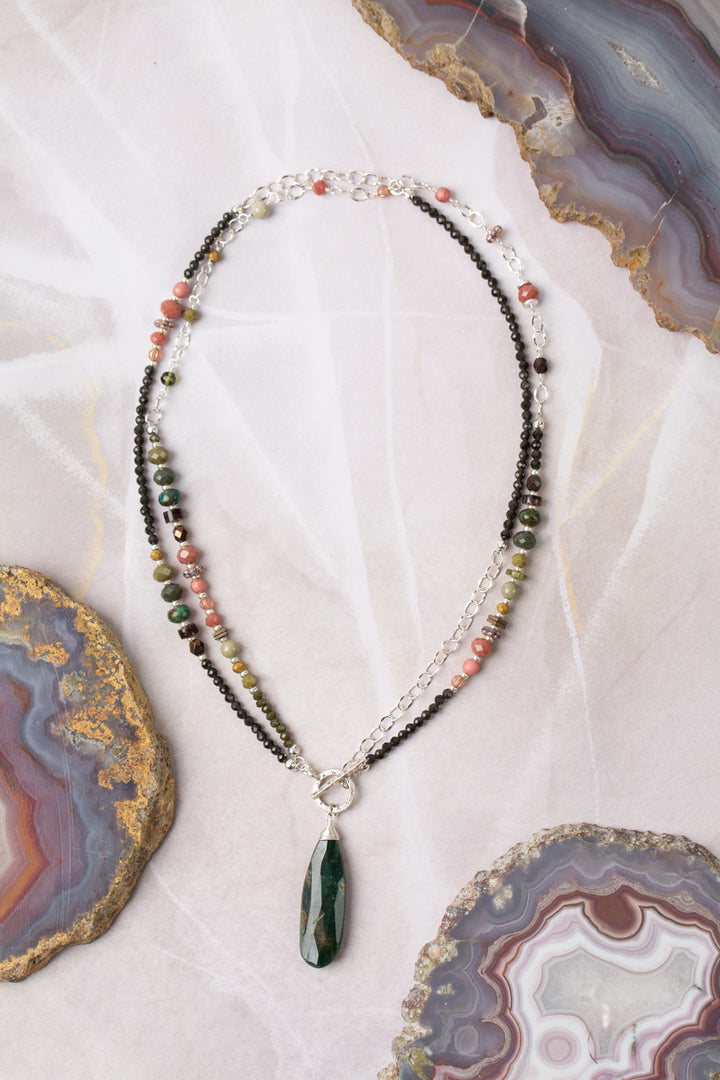 Promise 16.5 or 33" Cat's Eye, Czech Glass, Crystal With Jasper Statement Necklace