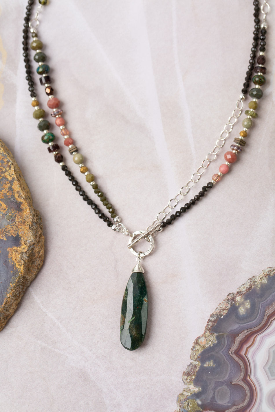 Promise 16.5 or 33" Cat's Eye, Czech Glass, Crystal With Jasper Statement Necklace