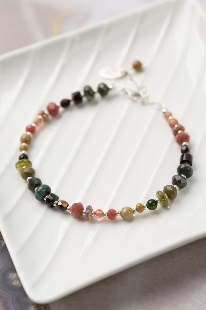 Promise 7.5-8.5" Czech Glass, Rainbow Jasper, Crystal Simple Bracelet