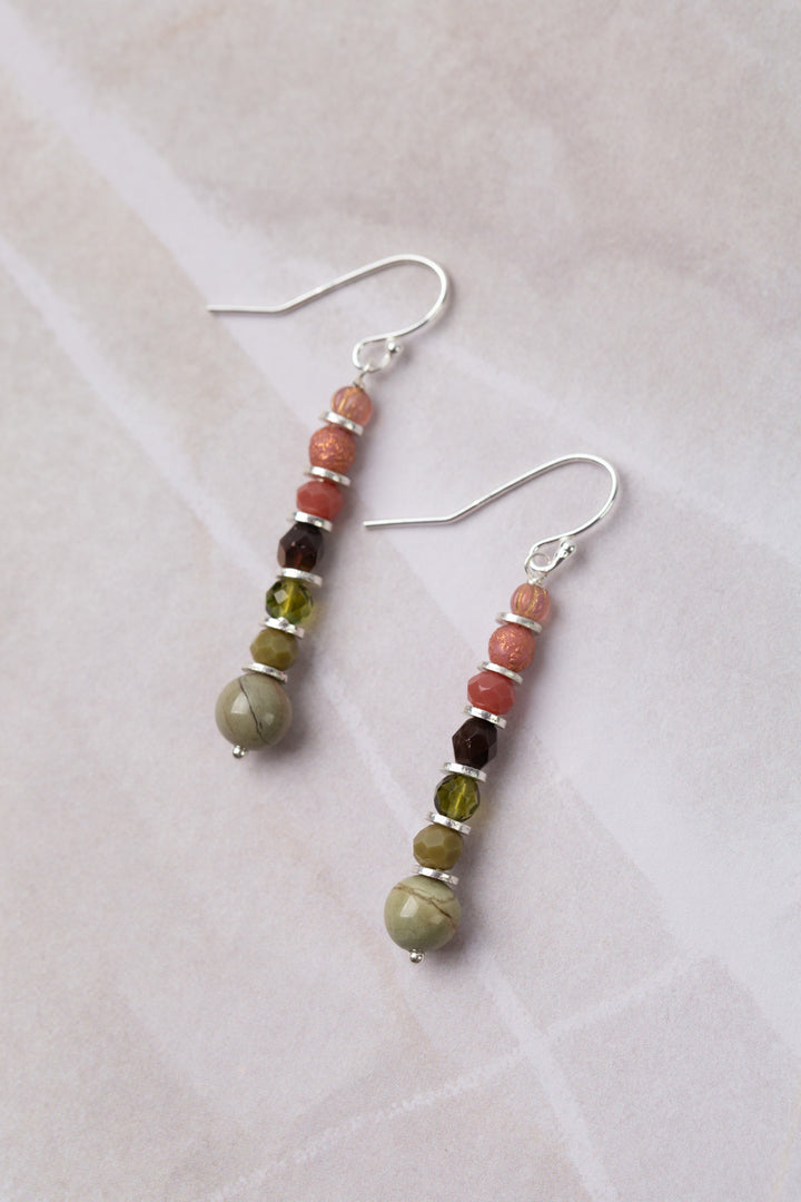 Promise Czech Glass, Crystal, Jasper Stacked Simple Earrings