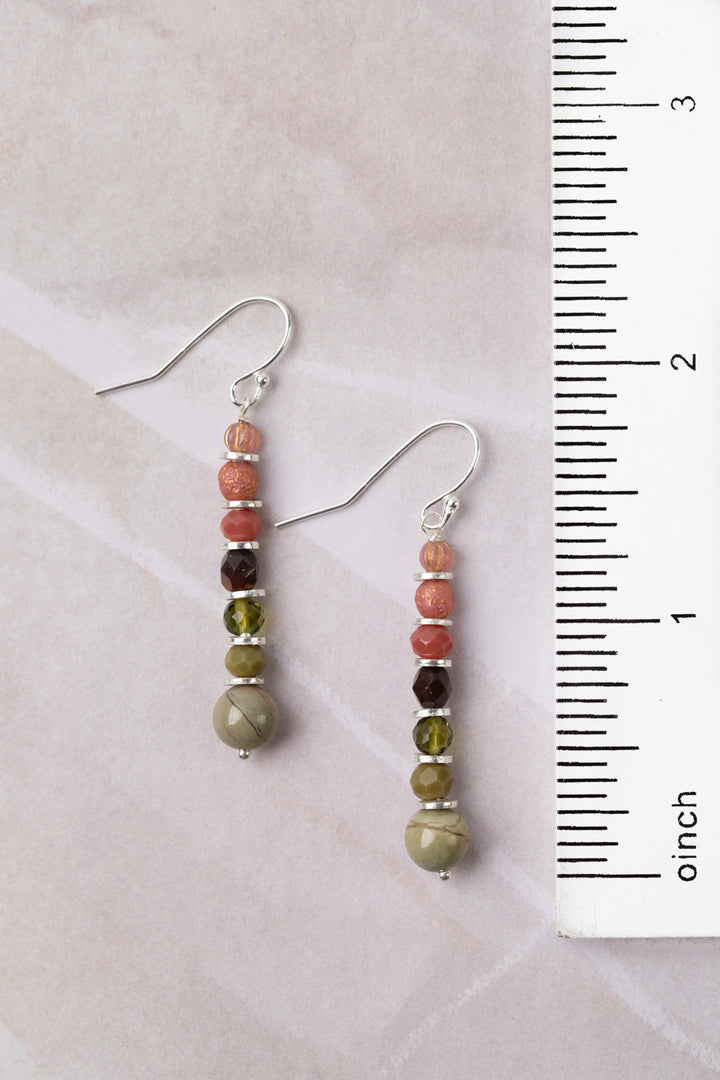 Promise Czech Glass, Crystal, Jasper Stacked Simple Earrings