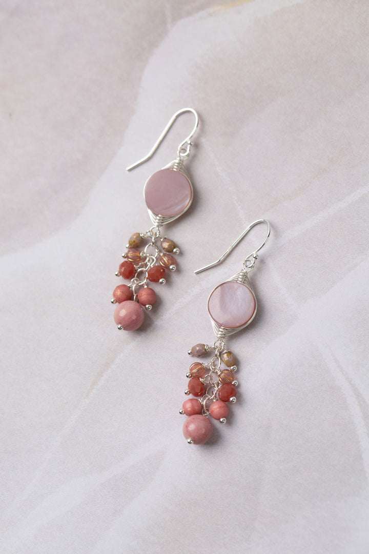 Promise Czech Glass, Crystal, Rhodonite With Mother Of Pearl Herringbone Earrings