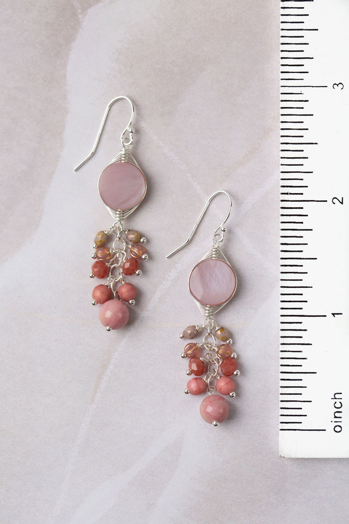 Promise Czech Glass, Crystal, Rhodonite With Mother Of Pearl Herringbone Earrings