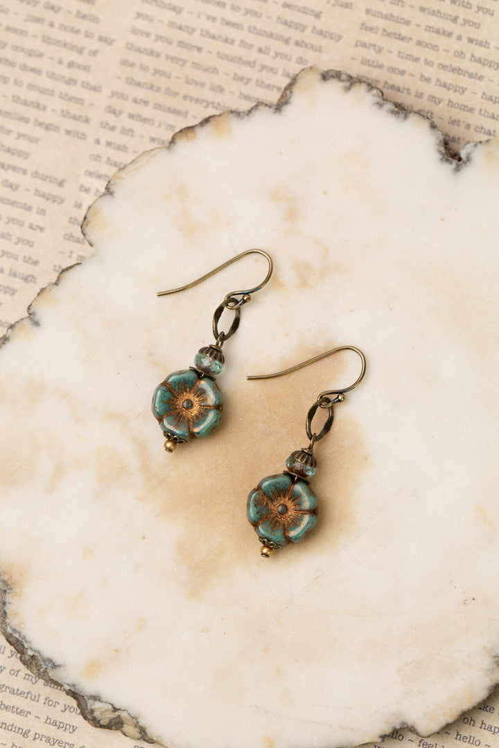 Rustic Creek Simple Czech Glass Flower Dangle Earrings