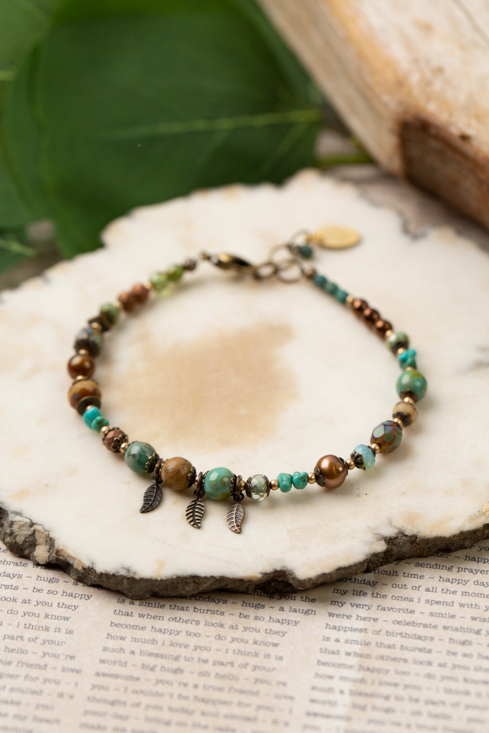 Rustic Creek 7.5-8.5" Czech Glass, Jasper, Turquoise Collage Bracelet