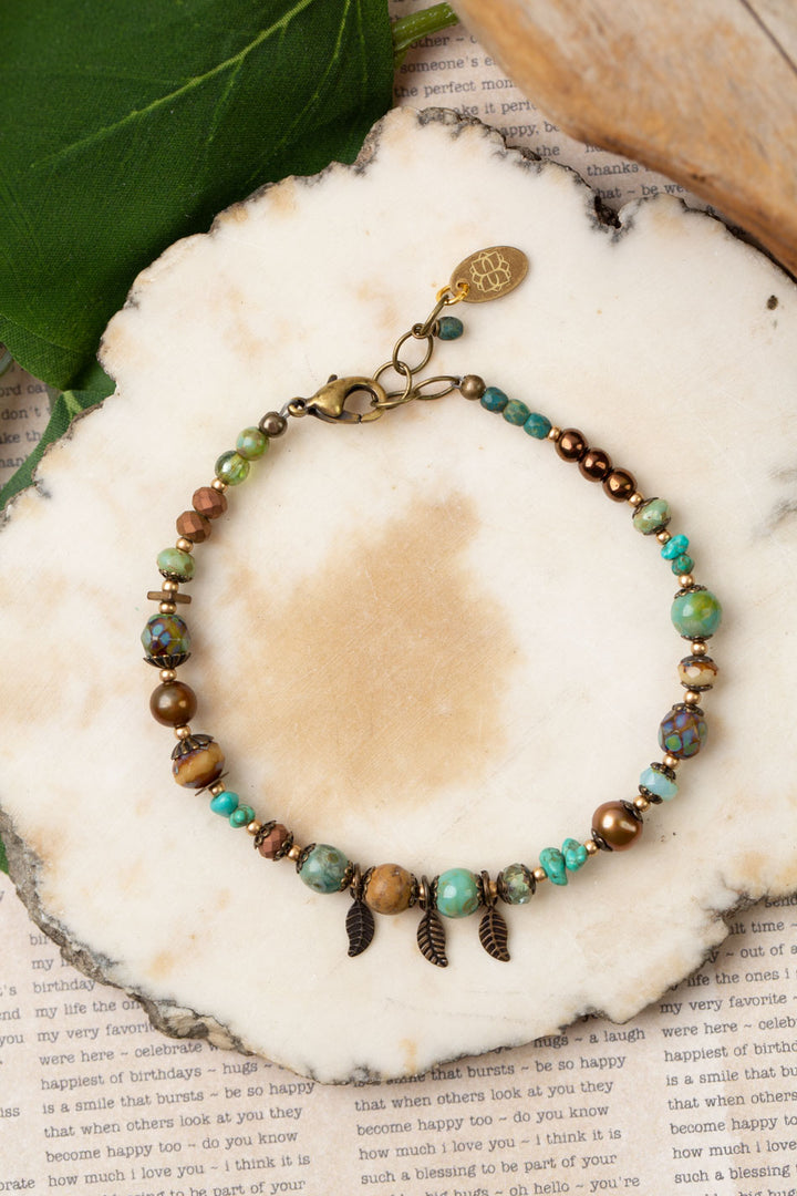 Rustic Creek 7.5-8.5" Czech Glass, Jasper, Turquoise Collage Bracelet