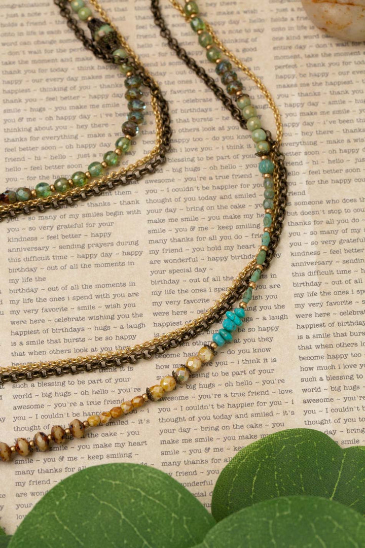 Rustic Creek 21 or 42" Freshwater Pearl, Turquoise With Czech Glass Multistrand Necklace